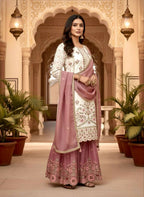 Teeya Creation Multi Color Pure Silk Gimmy Silk Heavy Embroidery Work Wedding Wear Palazzo Pair - Distacart