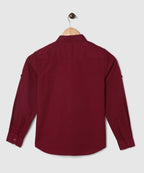 Manet Boys Mandarin Collar Full Sleeves Melange Shirt - Maroon