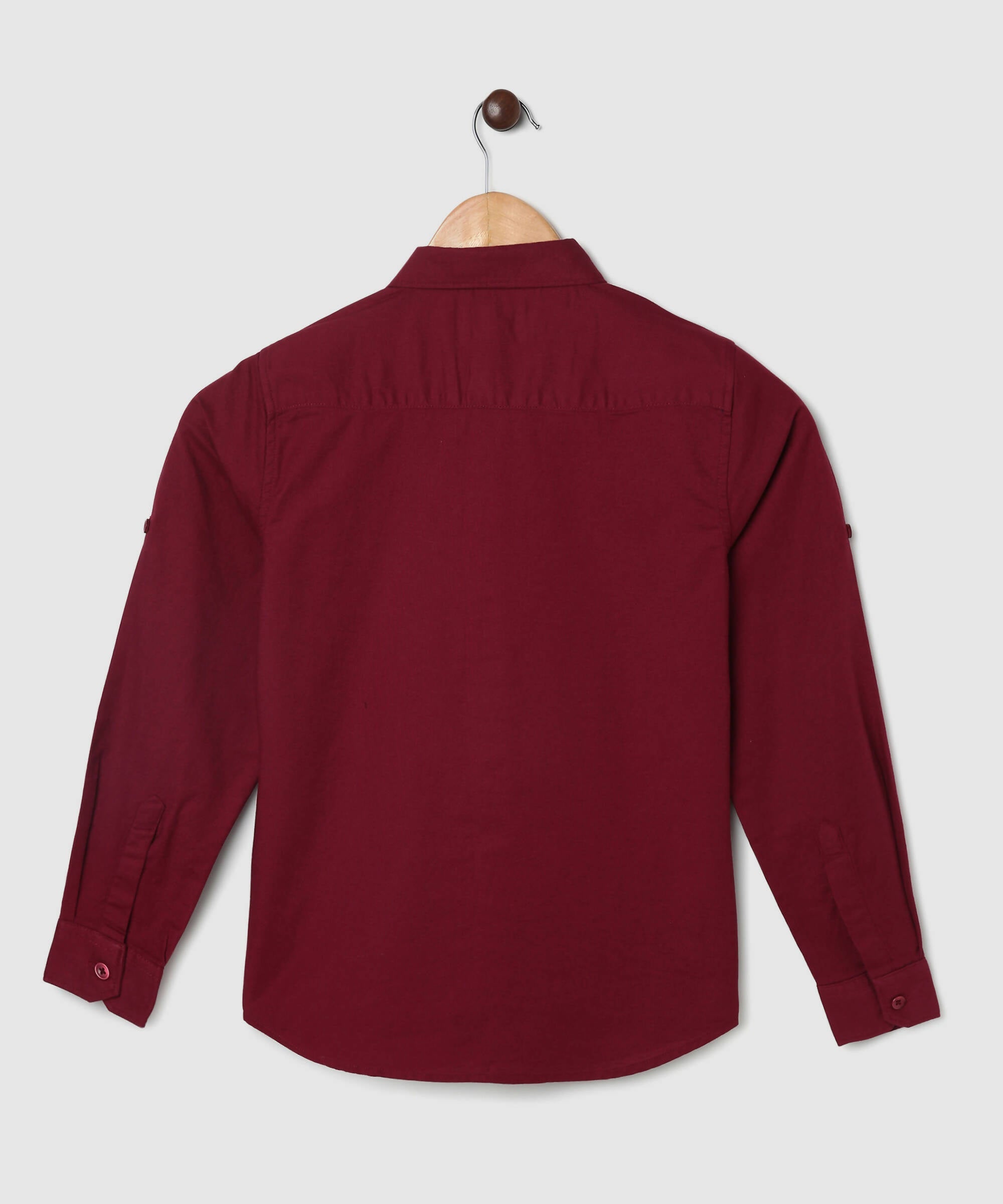 Manet Boys Mandarin Collar Full Sleeves Melange Shirt - Maroon