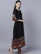 Myshka Women Black Embroidered Detail Anarkali Kurta With Dupatta - Distacart