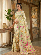 Shree Shyam Fashion Cream Linen Cotton Saree - Distacart