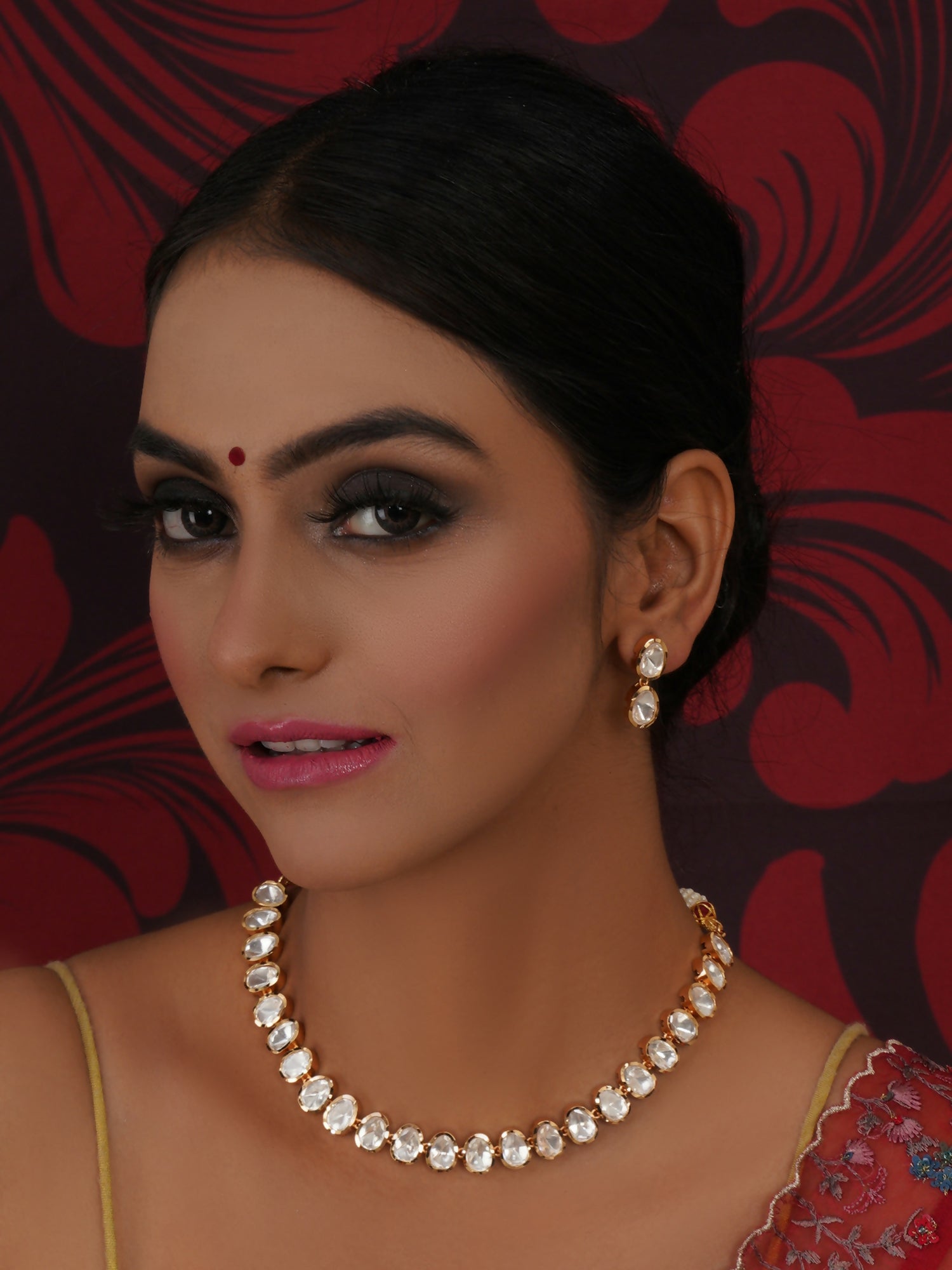 Kundan Choker with Studs Jewellery Set (Gold) - Ruby Raang