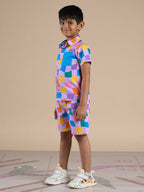 Snakes and Ladders Boys Multi Color Rotary Print Shirt and Boxer Set from Siblings Collection