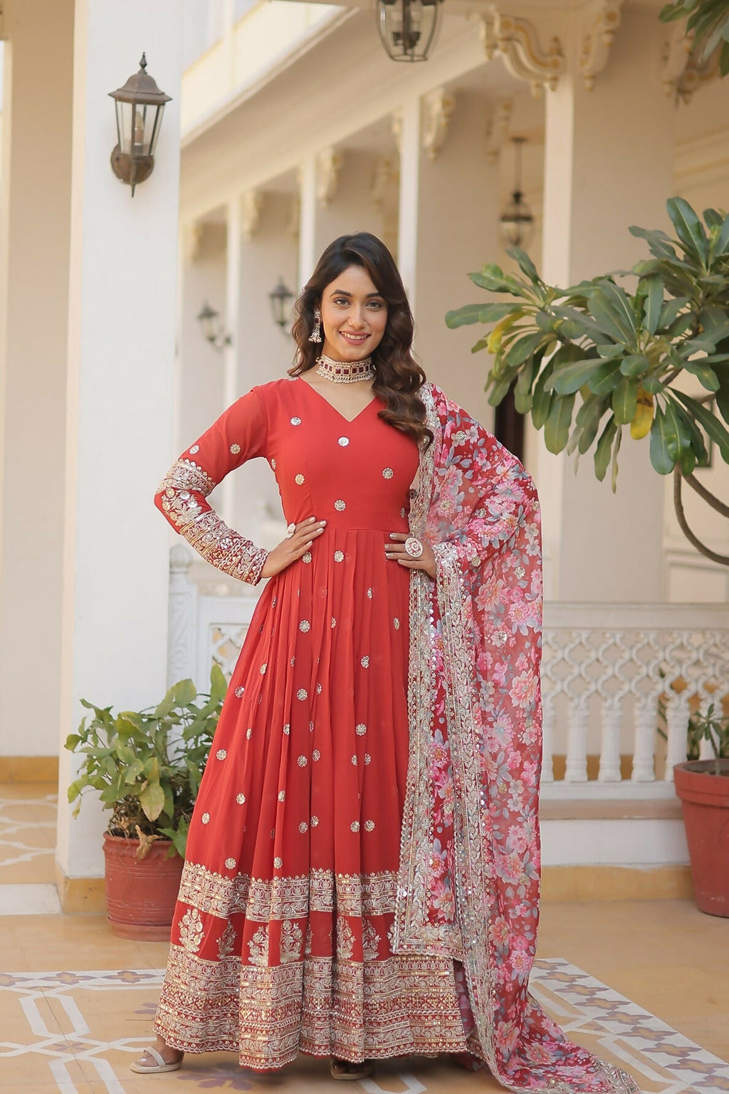 Joban Fashion Orange Georgette Sequence Embroidery Work Kurta Set - Distacart