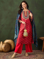 Sangria Embroidered Kurta & Palazzo With Dupatta