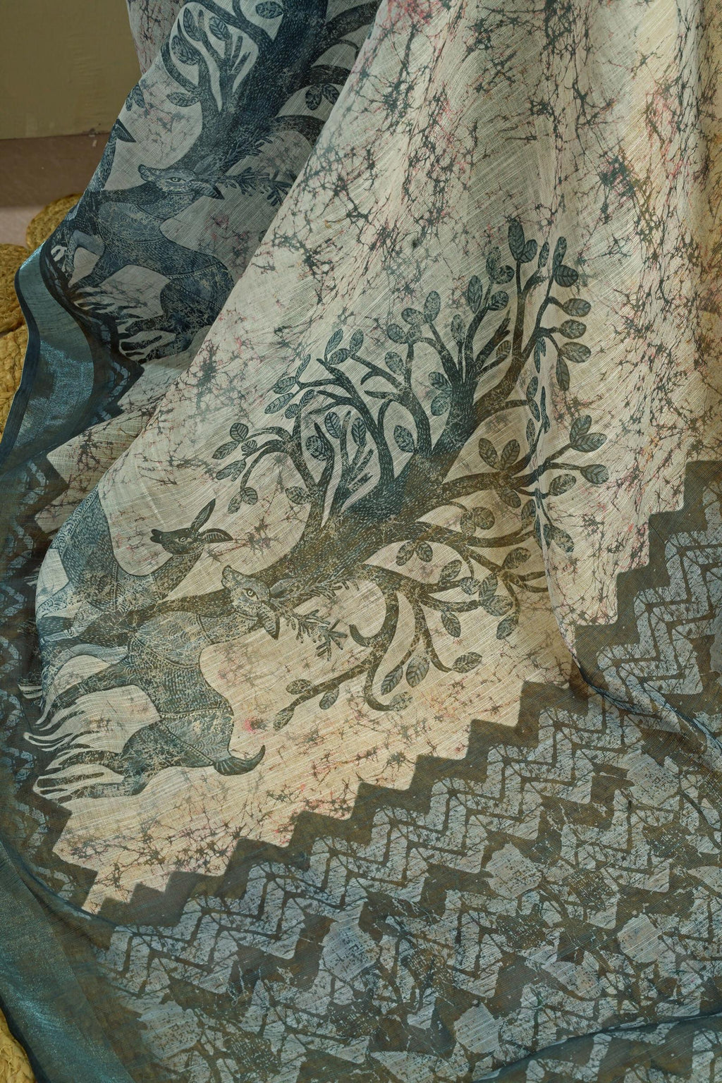 Vastranavya Digital Printed Linen Ready To Wear Designer Saree with Unstitched Blouse - Distacart