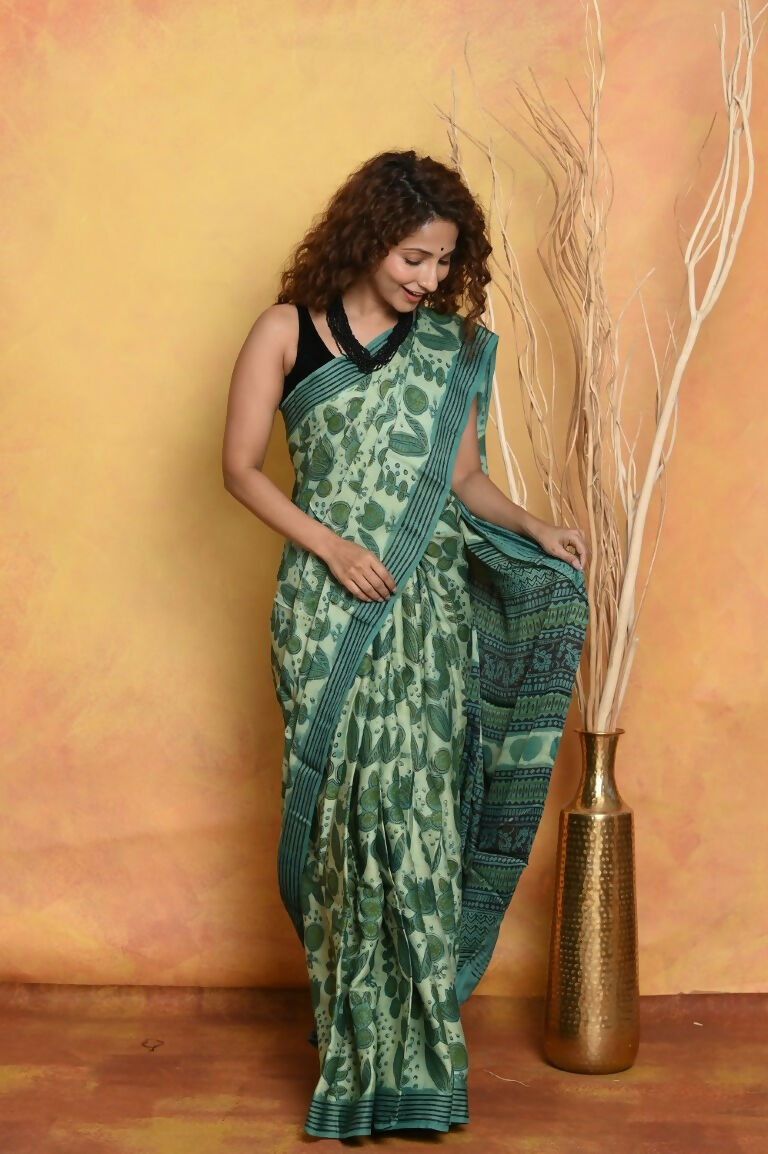 Very Much Indian Designer Modal Silk Saree With With Beautiful Floral Print - Sea Green - Distacart