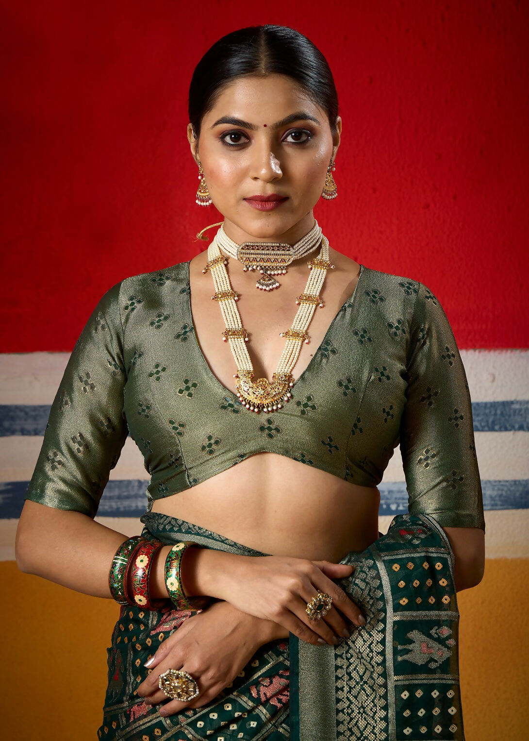 Joban Fashion Bottle Green Dull Moss Brasso Saree - Distacart