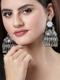 NVR Women's Silver Plated Mirror Work Oxidised Contemporary Jhumka Earrings - Distacart