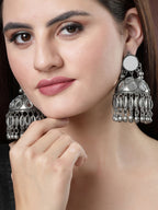 NVR Women's Silver Plated Mirror Work Oxidised Contemporary Jhumka Earrings - Distacart