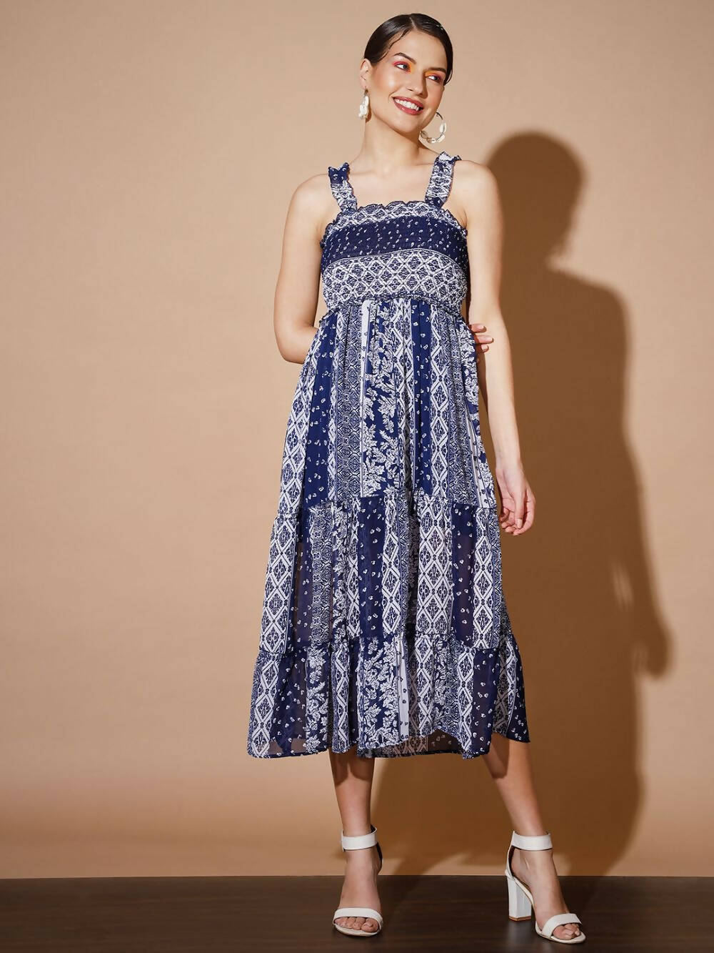 Myshka Women Blue Geometric Dresses - Distacart