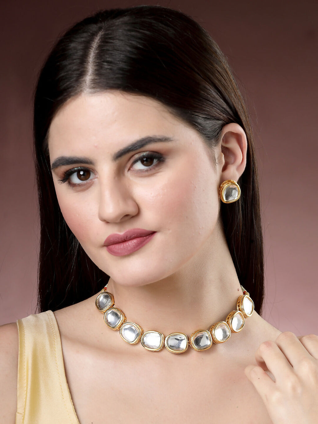 NVR Women's Gold Kundan-Studded Handcrafted Jewellery Set