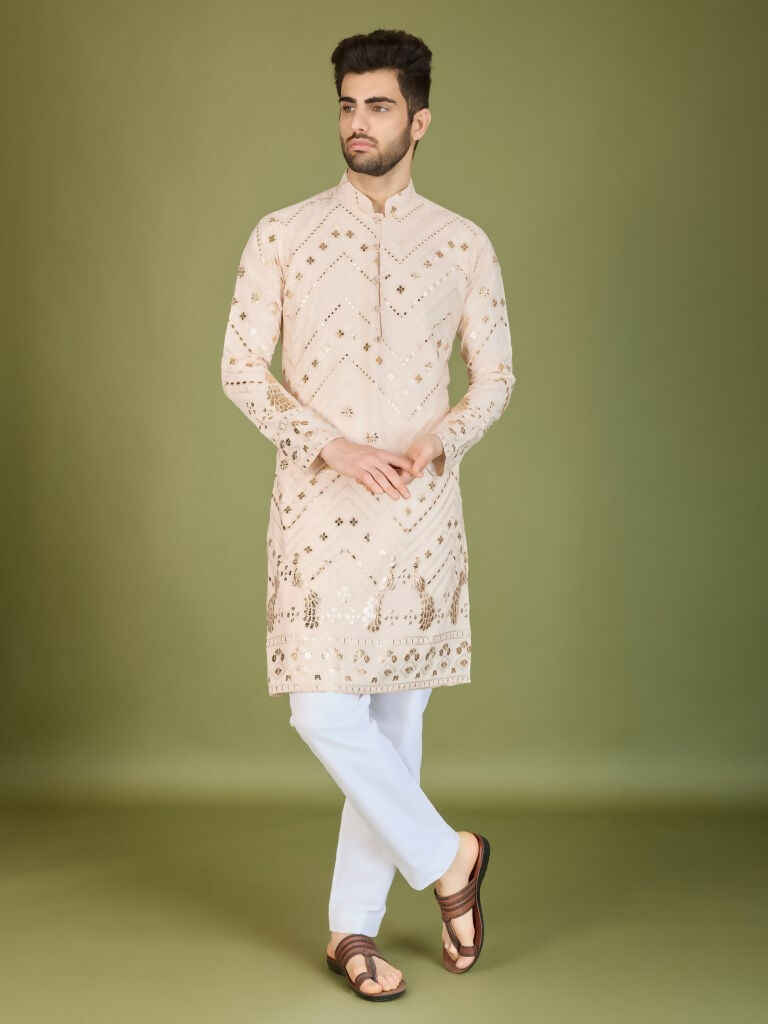 Vastranavya Ivory Exclusive Festival Wear Pure Viscose Rayon Embroidered Sequence Work Kurta