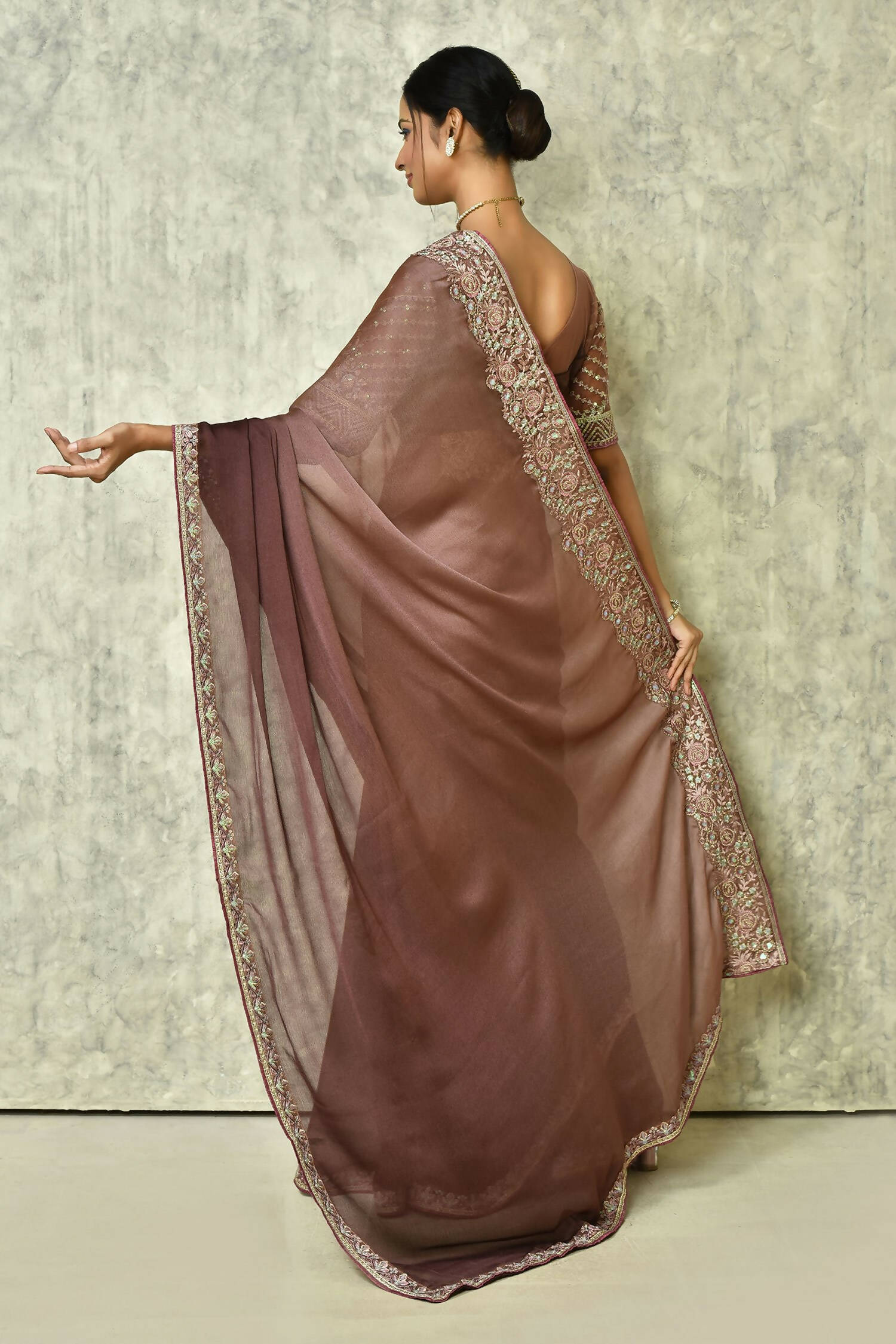 Brown Silk Plain Saree with Blouse Piece - Purvi