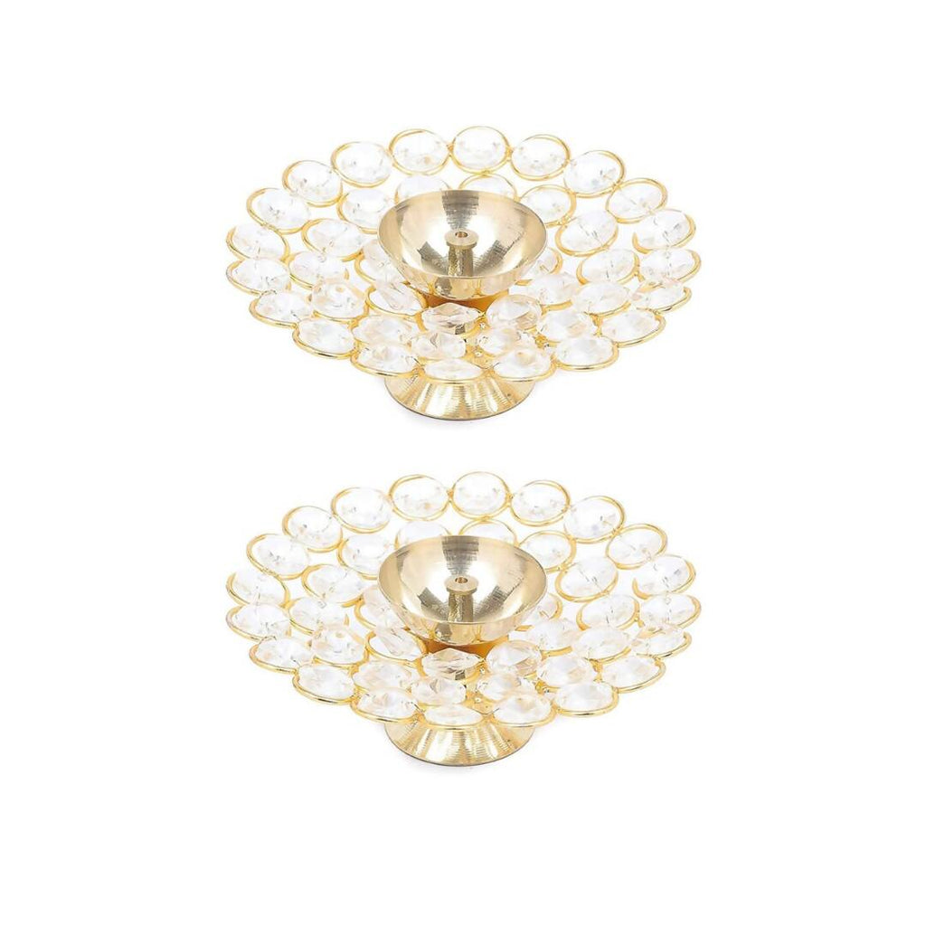 Tied Ribbons Set of 2 Gold-Toned Decorative Crystal Diyas