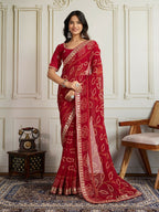 Ai Fashion Red Georgette Rajwadi Bandhani Print Party Wear Saree - Distacart