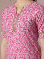 Myshka Women's Pink Printed Cotton Straight Party Kurta Set