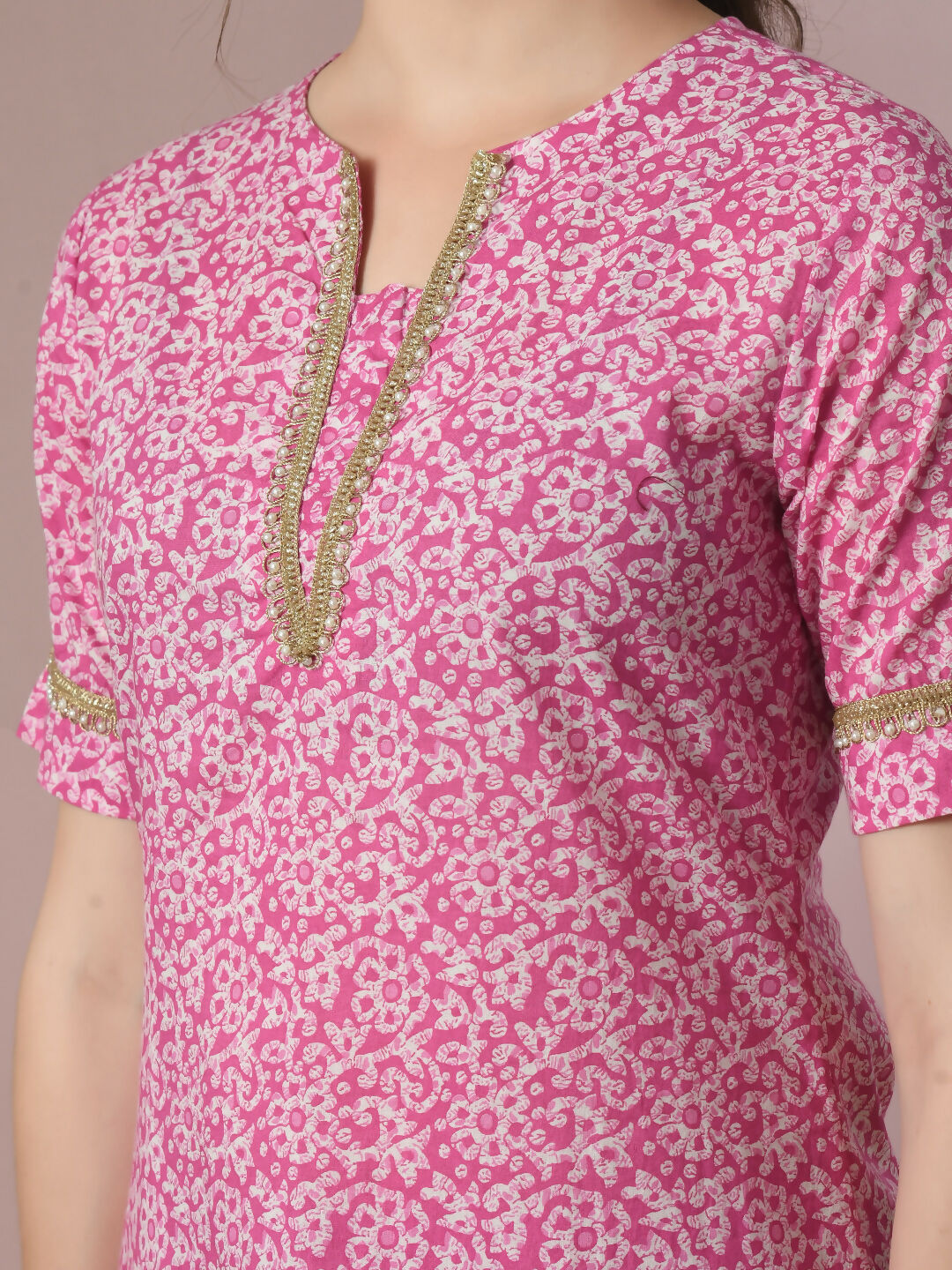 Myshka Women's Pink Printed Cotton Straight Party Kurta Set