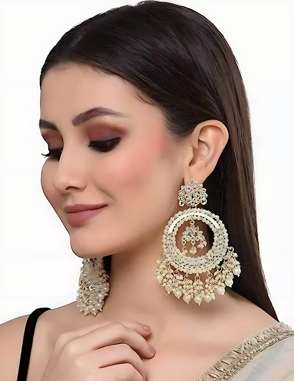 Jewel City Luxurious Pearl Chandelier Earrings - Traditional Indian Kundan Style Statement Jewelry for Wedding & Festive Wear - Distacart