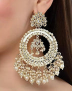 Jewel City Luxurious Pearl Chandelier Earrings - Traditional Indian Kundan Style Statement Jewelry for Wedding & Festive Wear - Distacart