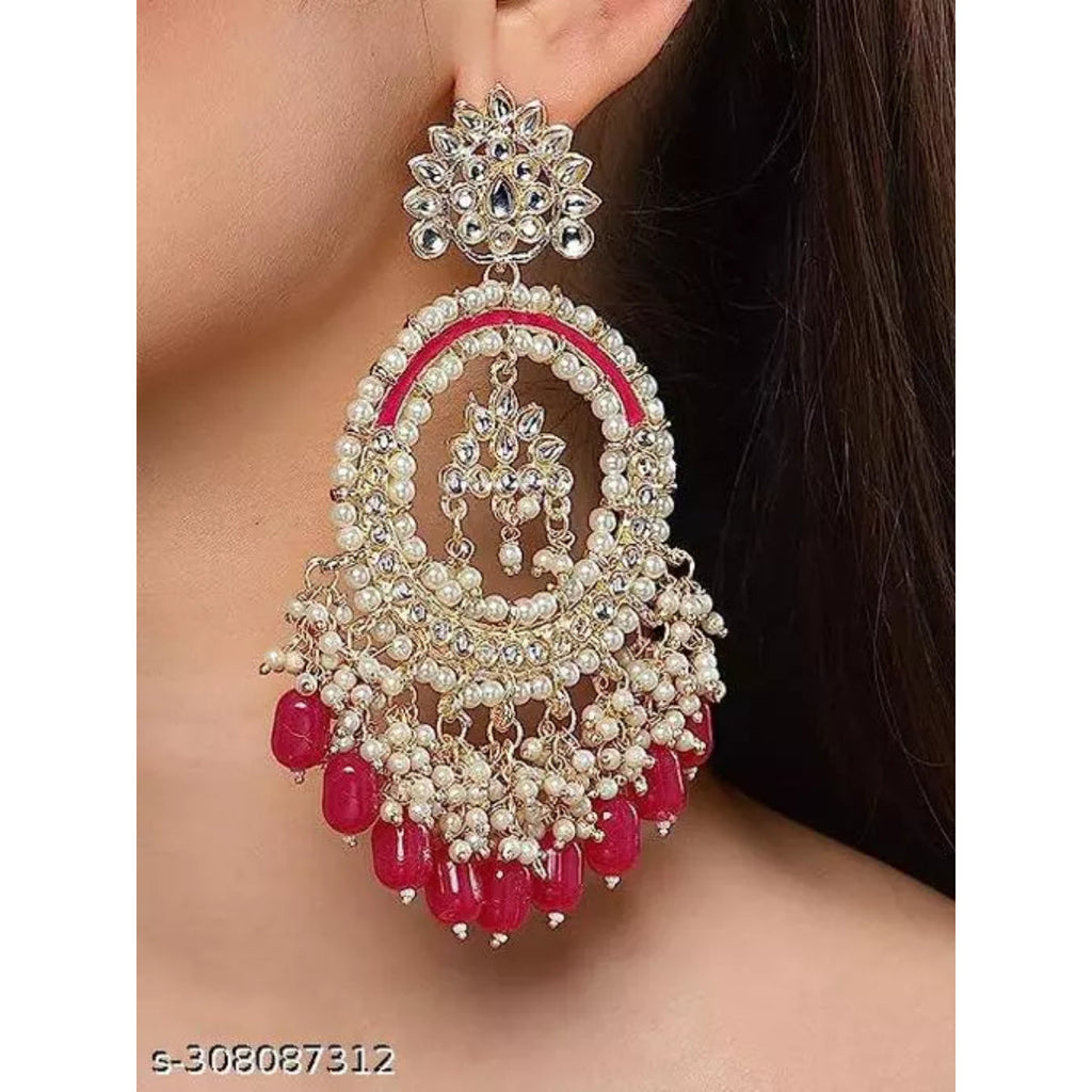 Jewel City Luxurious Pearl Chandelier Earrings - Traditional Indian Kundan Style Statement Jewelry for Wedding & Festive Wear - Distacart
