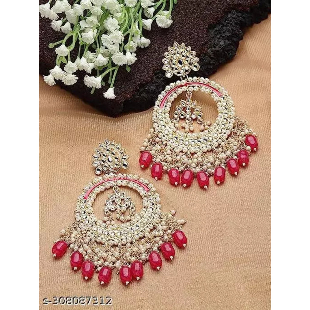 Jewel City Luxurious Pearl Chandelier Earrings - Traditional Indian Kundan Style Statement Jewelry for Wedding & Festive Wear - Distacart