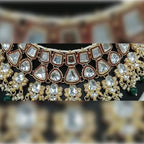 Jewel City Royal Kundan Bridal Jewelry Set - Emerald Green & Crystal Choker with Earrings & Maang Tikka - Distacart