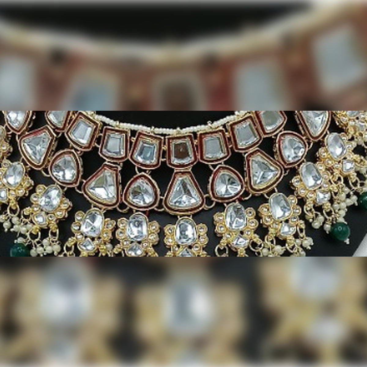 Jewel City Royal Kundan Bridal Jewelry Set - Emerald Green & Crystal Choker with Earrings & Maang Tikka - Distacart