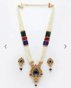 Jewel City Traditional Pearl Rani Haar with Peacock Pendant - Multicolor Beaded Wedding Necklace Set with Designer Earrings