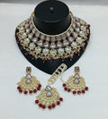 Jewel City Royal Kundan Bridal Jewelry Set - Maroon & Crystal Choker with Earrings & Maang Tikka - Distacart