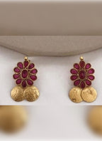 Jewel City Traditional Lakshmi Coin Necklace Set with Vibrant Red Stones - Antique Gold Temple Jewelry for Indian Weddings and Festivals