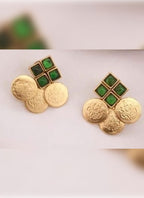 Jewel City Luxurious Temple Coin Necklace Set with Emerald Green Stones - Traditional South Indian Goddess Lakshmi Design Wedding Jewelry Collection