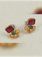 Jewel City Antique Gold Ruby Green Floral Choker Set - Adjustable Designer Necklace with Pearl Tassels - Traditional Indian Wedding Jewelry Collection