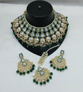 Jewel City Royal Kundan Bridal Jewelry Set -Green & Crystal Choker with Earrings & Maang Tikka - Distacart