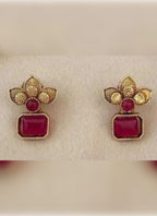 Jewel City Antique Gold Ruby Floral Choker Set - Adjustable Designer Necklace with Pearl Tassels - Traditional Indian Wedding Jewelry Collection