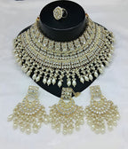 Jewel City Royal Pearl and Crystal Choker Set - Gold-Plated Wedding Jewelry with Earrings and Ring