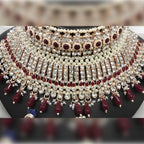 Jewel City Traditional Temple Lakshmi Long Necklace Set with Pearl Drops - Antique Gold South Indian Wedding Jewelry with Matching Earrings