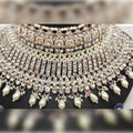 Jewel City Luxury White Crystal Choker Set - Rose Gold-Plated Bridal Jewelry with Pearl Accents