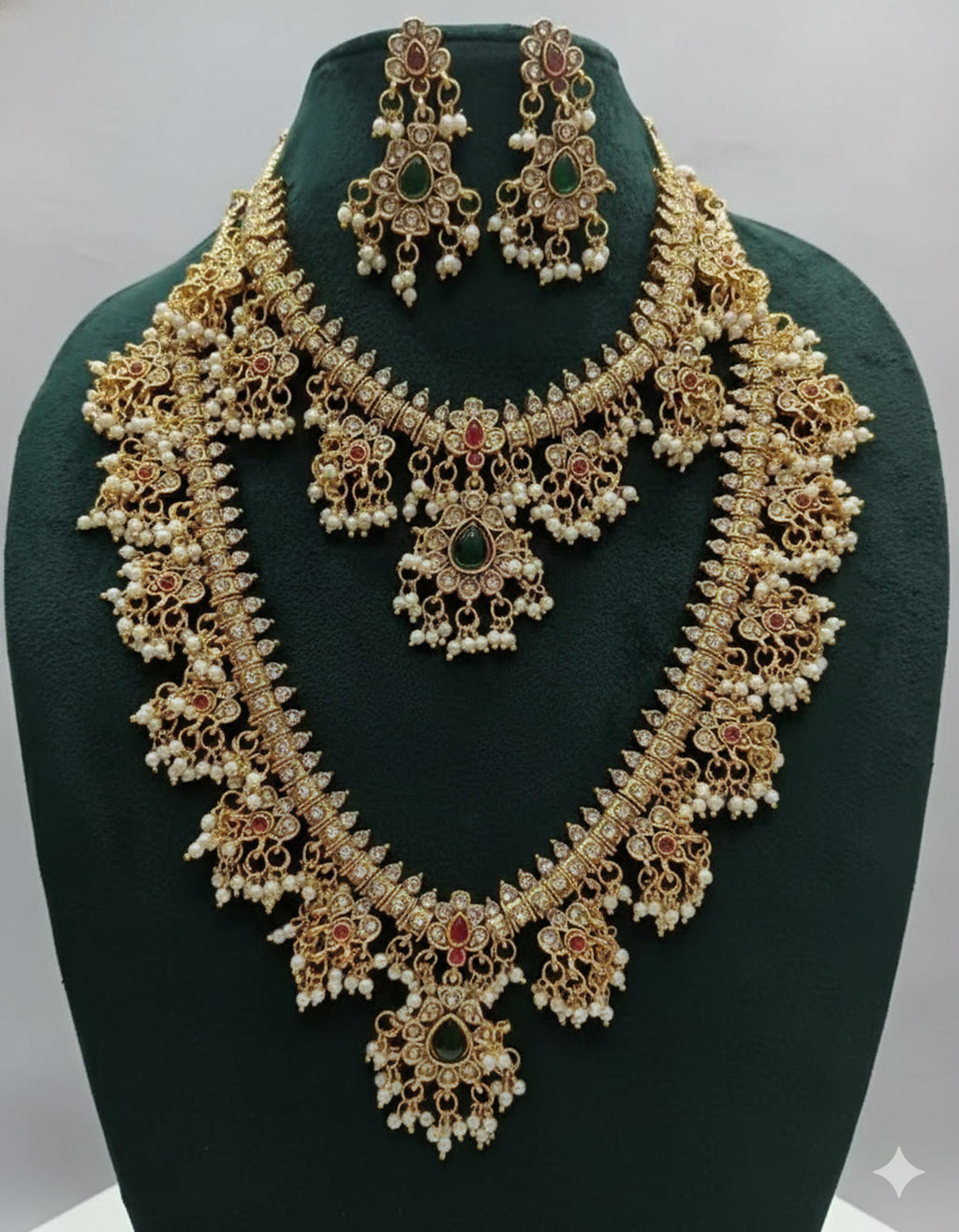 Jewel City Gold-Plated Kundan Bridal Necklace Set with Long Haram & Earrings 