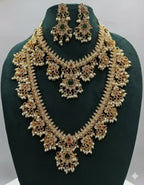 Jewel City Gold-Plated Kundan Bridal Necklace Set with Long Haram & Earrings 
