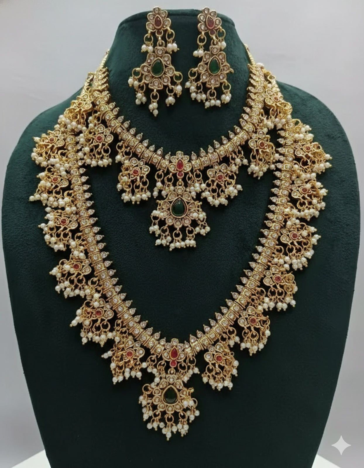 Jewel City Gold-Plated Kundan Bridal Necklace Set with Long Haram & Earrings 
