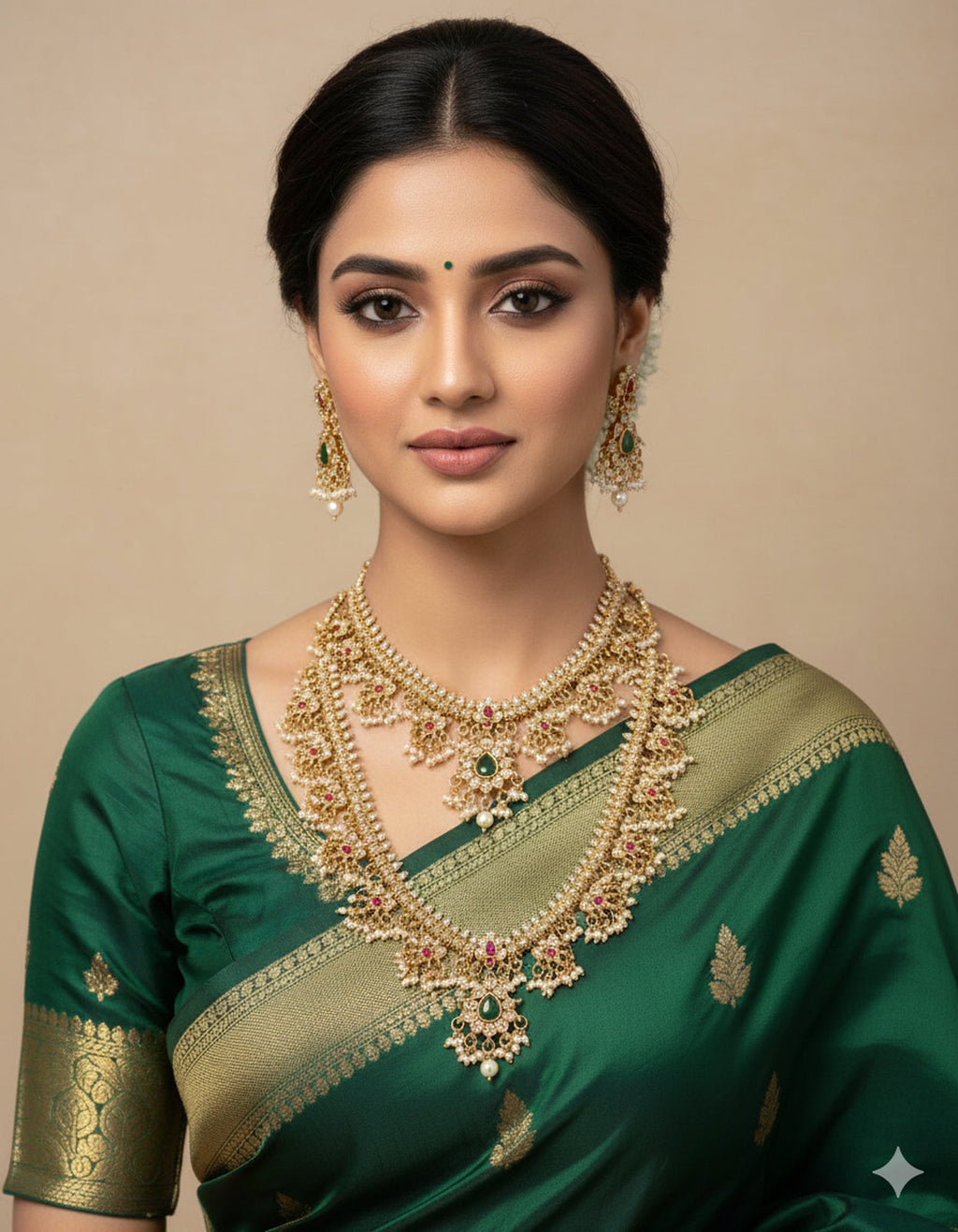 Jewel City Gold-Plated Kundan Bridal Necklace Set with Long Haram & Earrings 