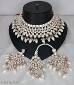 Jewel City Elegant White Kundan & Pearl Bridal Jewelry Set-Luxury Choker Necklace Earrings & Maang Tikka-Ethnic Wedding & Party Wear