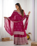 Joban Fashion Pink Kurta Set Silk Sequins , Zari, Coding & Thread Embroidered work - Distacart