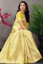 Anaita Cream Woven Design Pure Silk Banarasi Saree With Blouse - Distacart