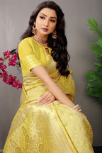 Anaita Cream Woven Design Pure Silk Banarasi Saree With Blouse - Distacart