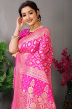 Anaita Pink Woven Design Pure Silk Banarasi Saree With Blouse - Distacart