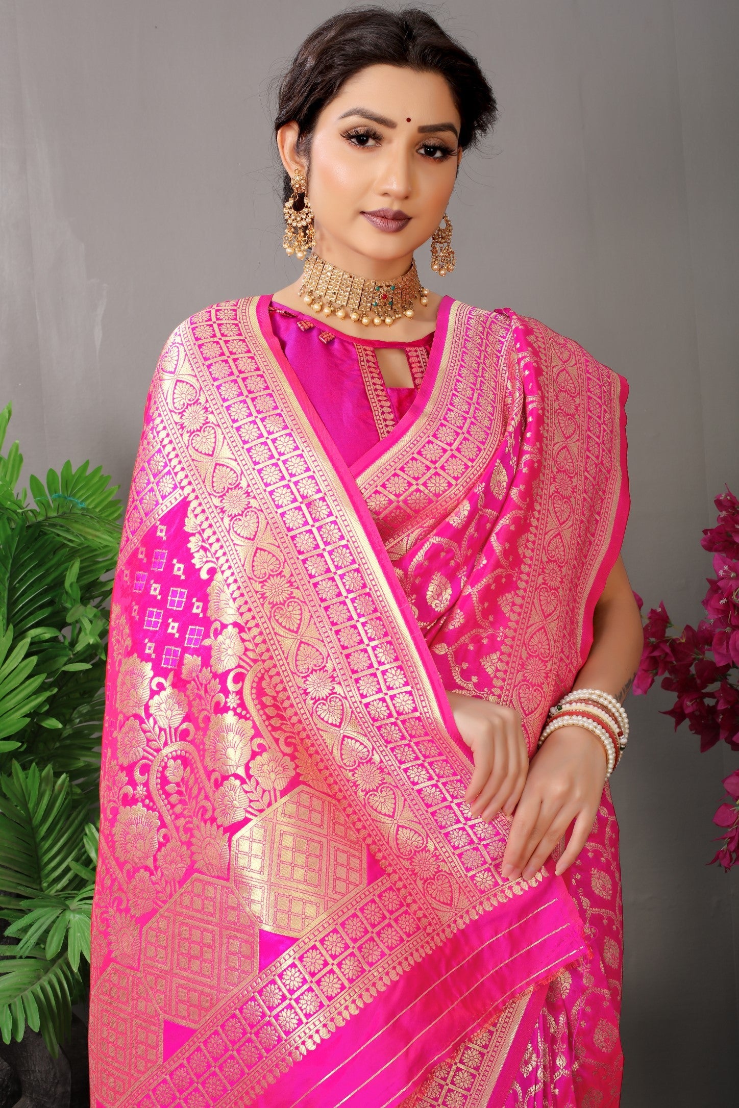 Anaita Pink Woven Design Pure Silk Banarasi Saree With Blouse - Distacart