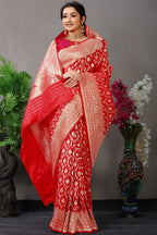 Anaita Red Woven Design Pure Silk Banarasi Saree With Blouse - Distacart
