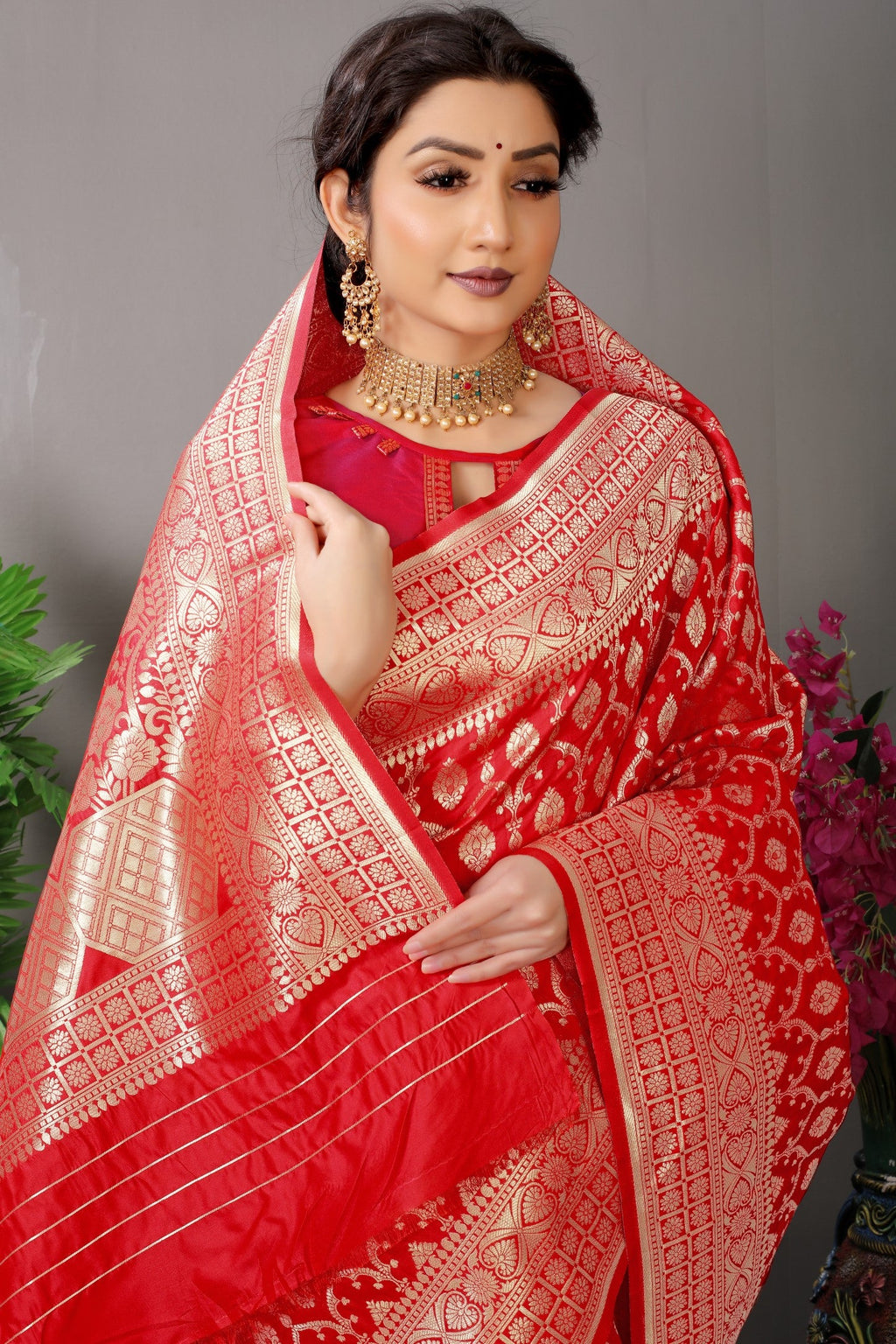 Anaita Red Woven Design Pure Silk Banarasi Saree With Blouse - Distacart